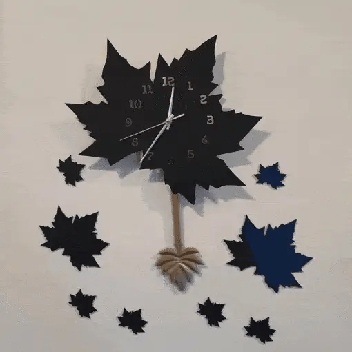 Black Maple Leaf Wall Clock with Pendulum DECOR DARBARS