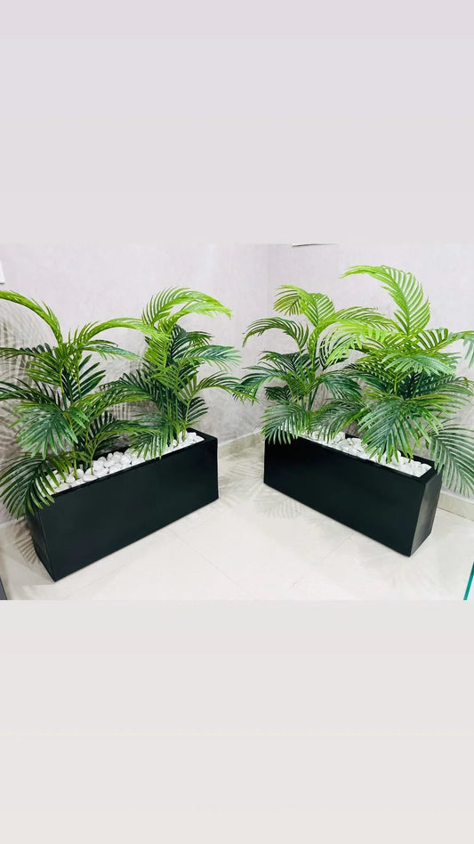 Artificial Palm Plants in Black Rectangular Planters with White Stones. DECOR DARBARS