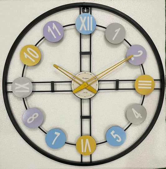Vintage Round Metal Wall Clock – 24" Handcrafted Iron Timepiece in Multicolor Elegance DECOR DARBARS