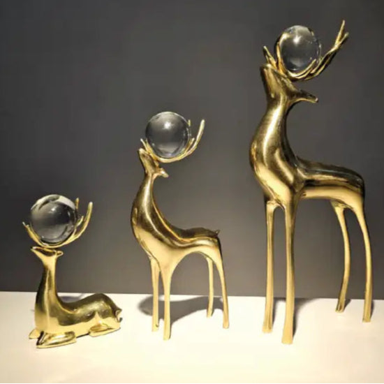 Luxury Golden Deer Statues Set – Crystal Ball Antlers Tabletop Decor for Home & Office DECOR DARBARS
