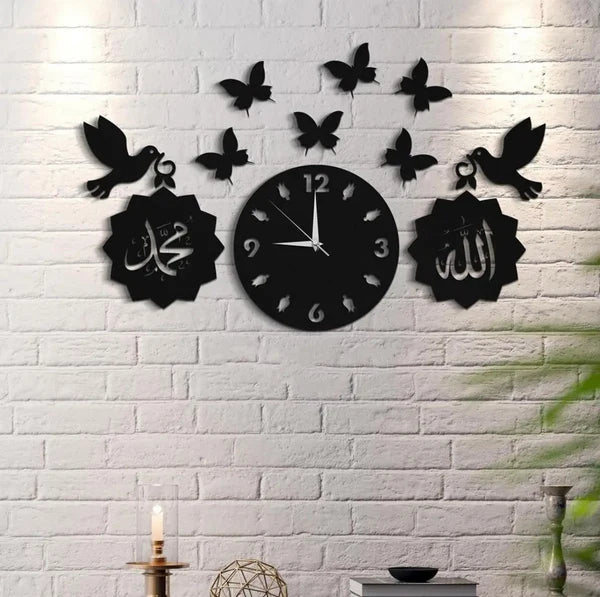 3D Wooden Wall Clock 40 Inches Islamic Clock Decor Darbars