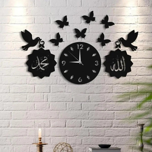 3D Wooden Wall Clock 40 Inches Islamic Clock Decor Darbars