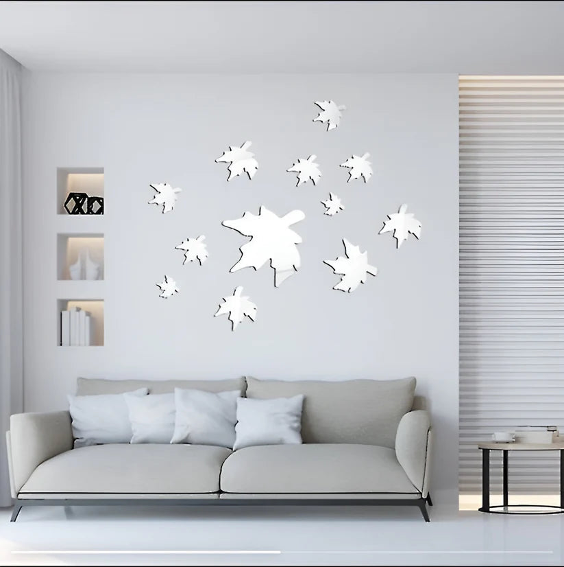 3d Maple Leaf Shape Acrylic Mirror Wall Sticker DECOR DARBARS