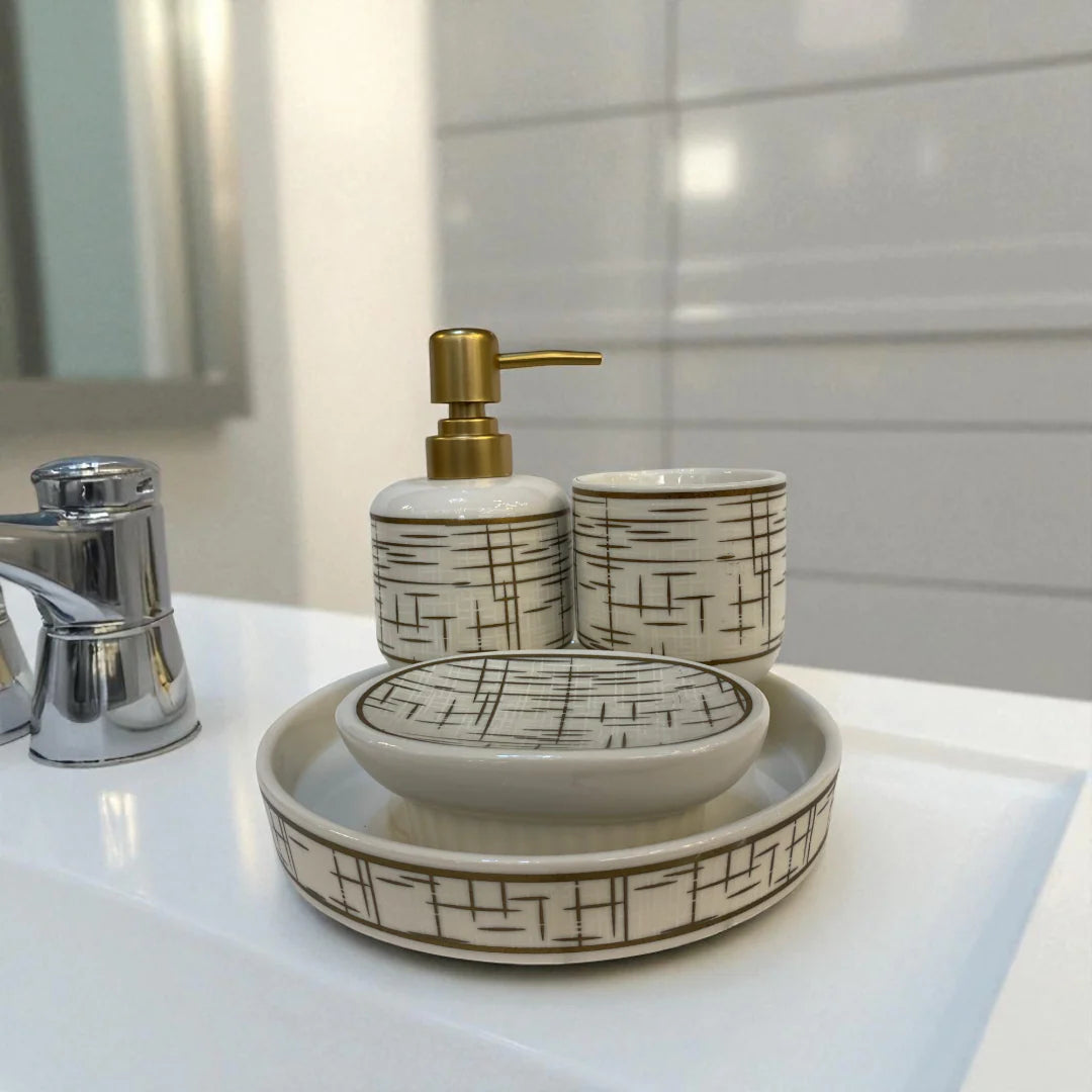 Golden Lattice Ceramic Bathroom Set DECOR DARBARS