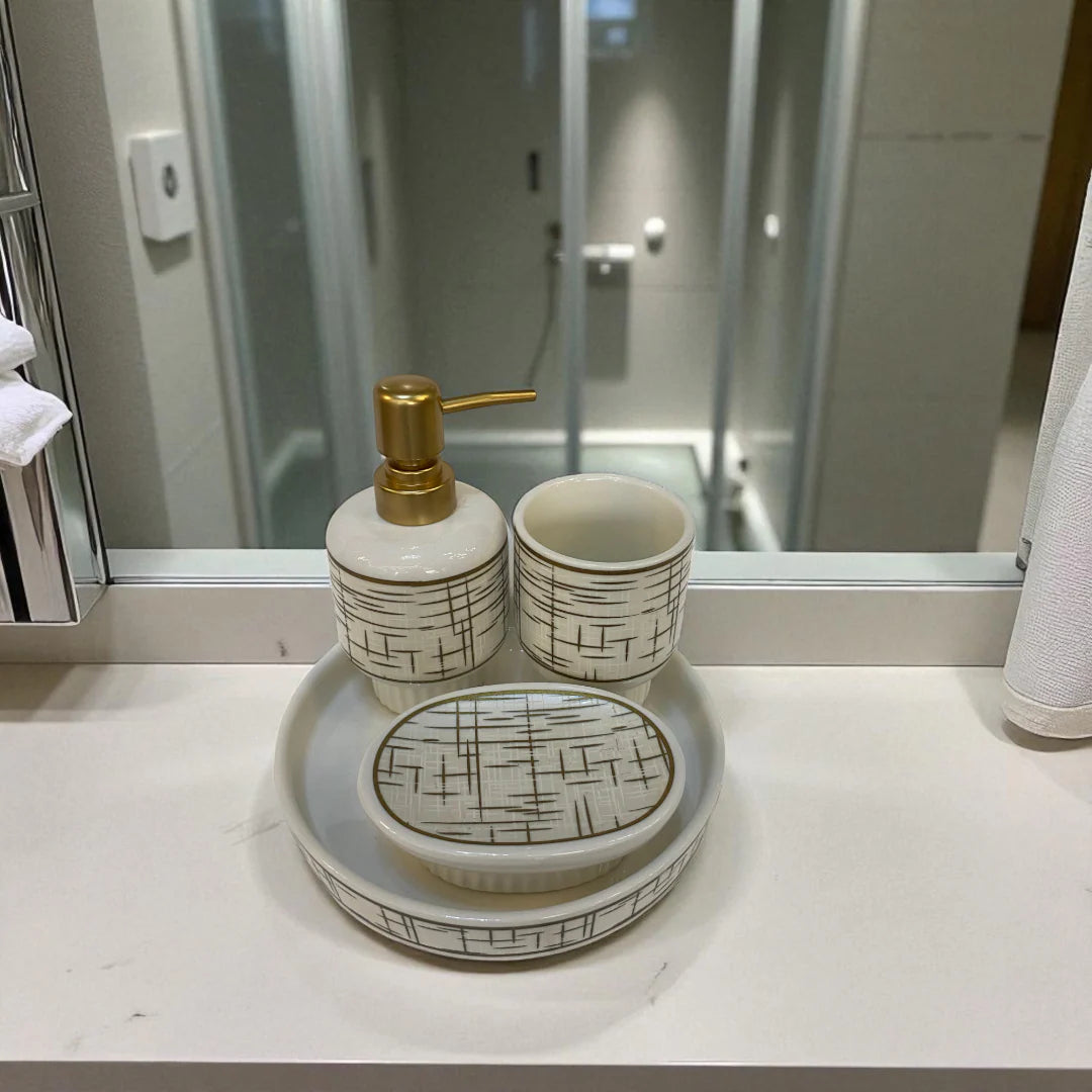 Golden Lattice Ceramic Bathroom Set DECOR DARBARS