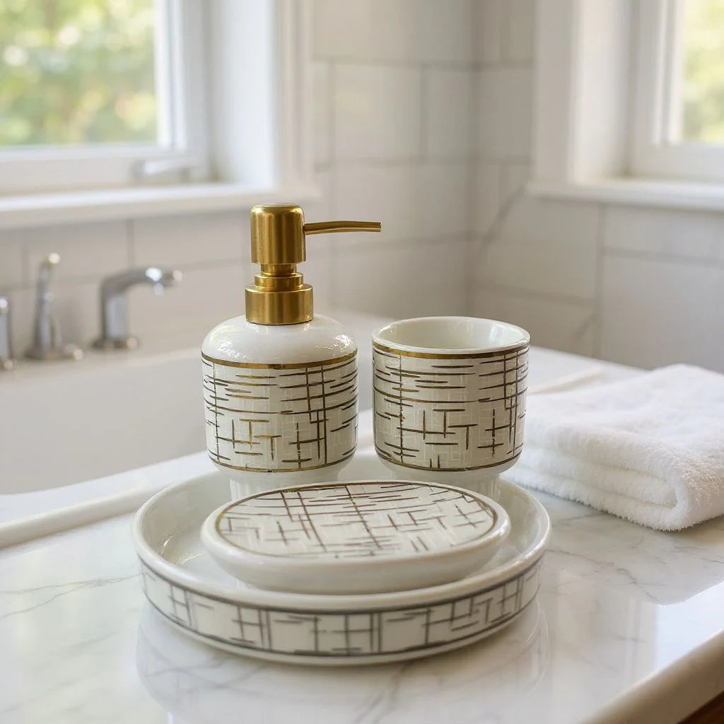 Golden Lattice Ceramic Bathroom Set DECOR DARBARS
