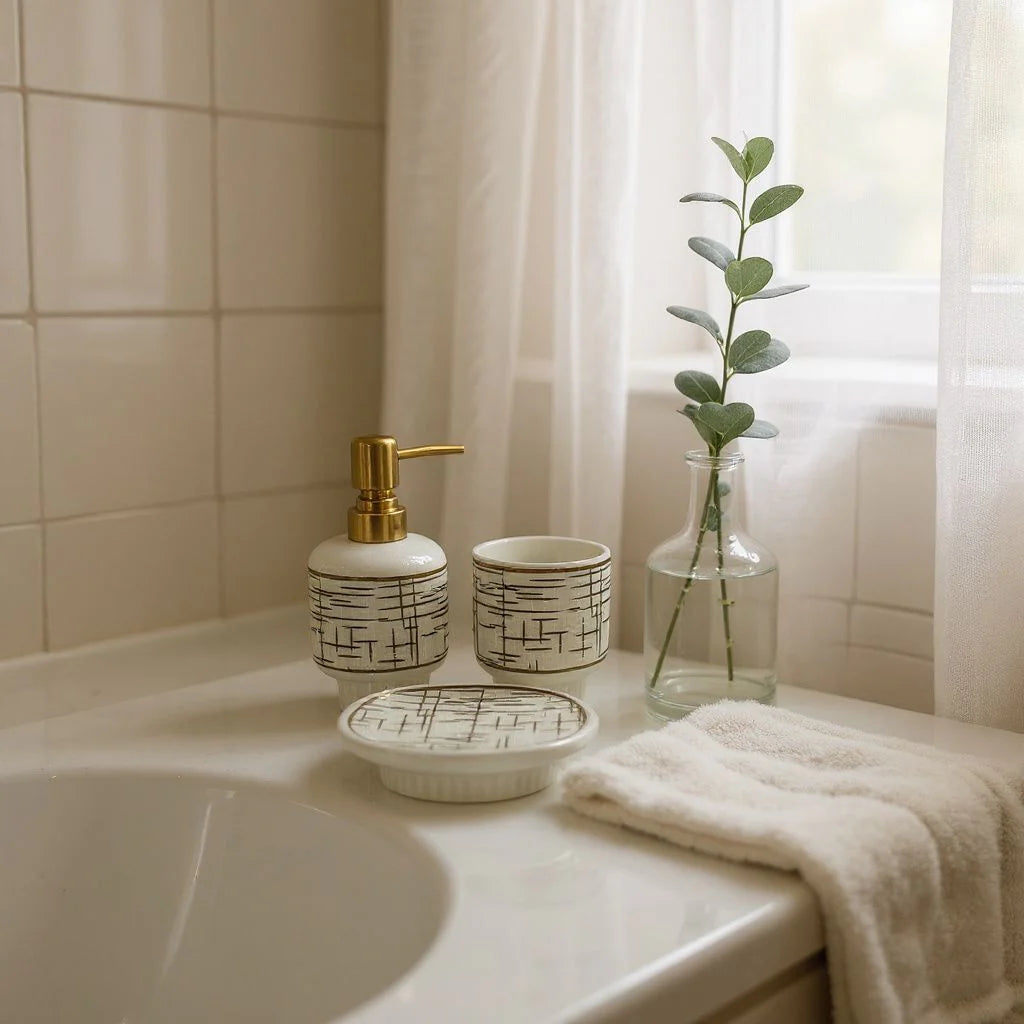 Golden Lattice Ceramic Bathroom Set DECOR DARBARS
