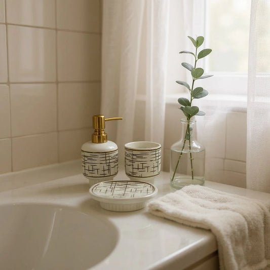 Golden Lattice Ceramic Bathroom Set DECOR DARBARS