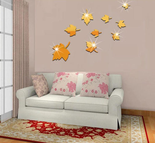 3d Maple Leaf Shape Acrylic Mirror Wall Sticker DECOR DARBARS