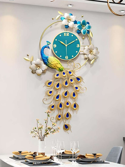 Royal Peacock Metal Wall Clock – Artistic Wall Elegance DECOR DARBARS