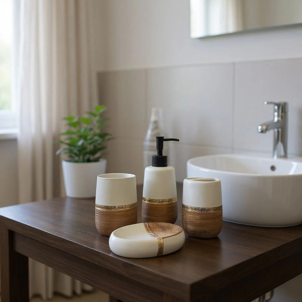 Terra Blend White And Brown Bathroom Set DECOR DARBARS