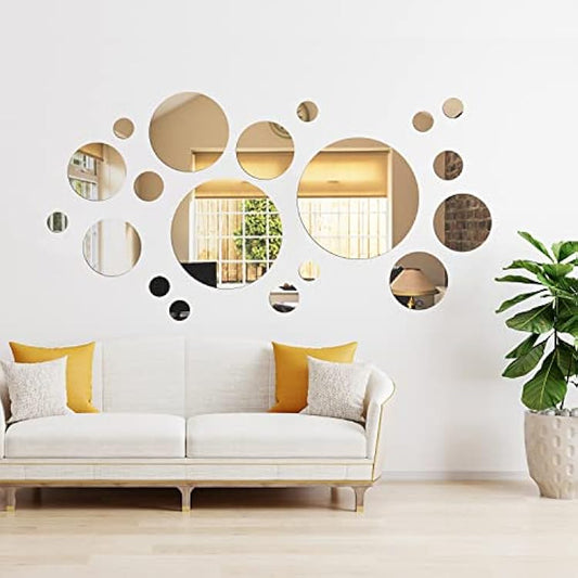Shappy 32 Pcs Acrylic Mirror Wall Stickers Removable Round Wall