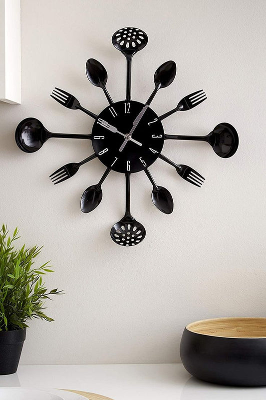 Black Cutlery Wall Clock – Stylish Kitchen Timepiece by Premier Housewares