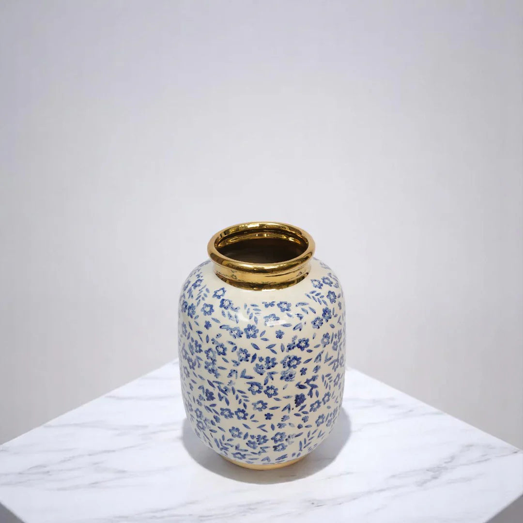 Blue Blossom Gold-Rimmed Ceramic Vases DECOR DARBARS