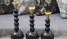 Elegant Matte Black & Gold Candle Holder Set
