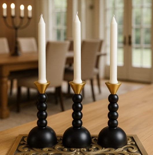Elegant Matte Black & Gold Candle Holder Set DECOR DARBARS