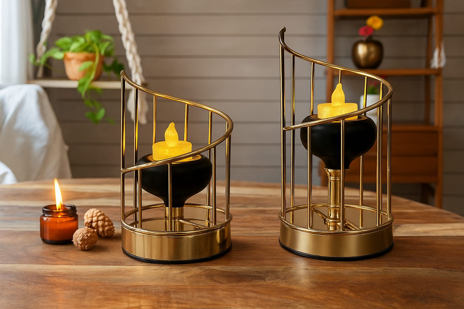 Gold Spiral Cage Candle Lantern Decor Darbars