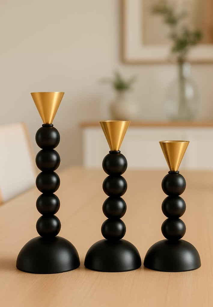 Elegant Matte Black & Gold Candle Holder Set DECOR DARBARS