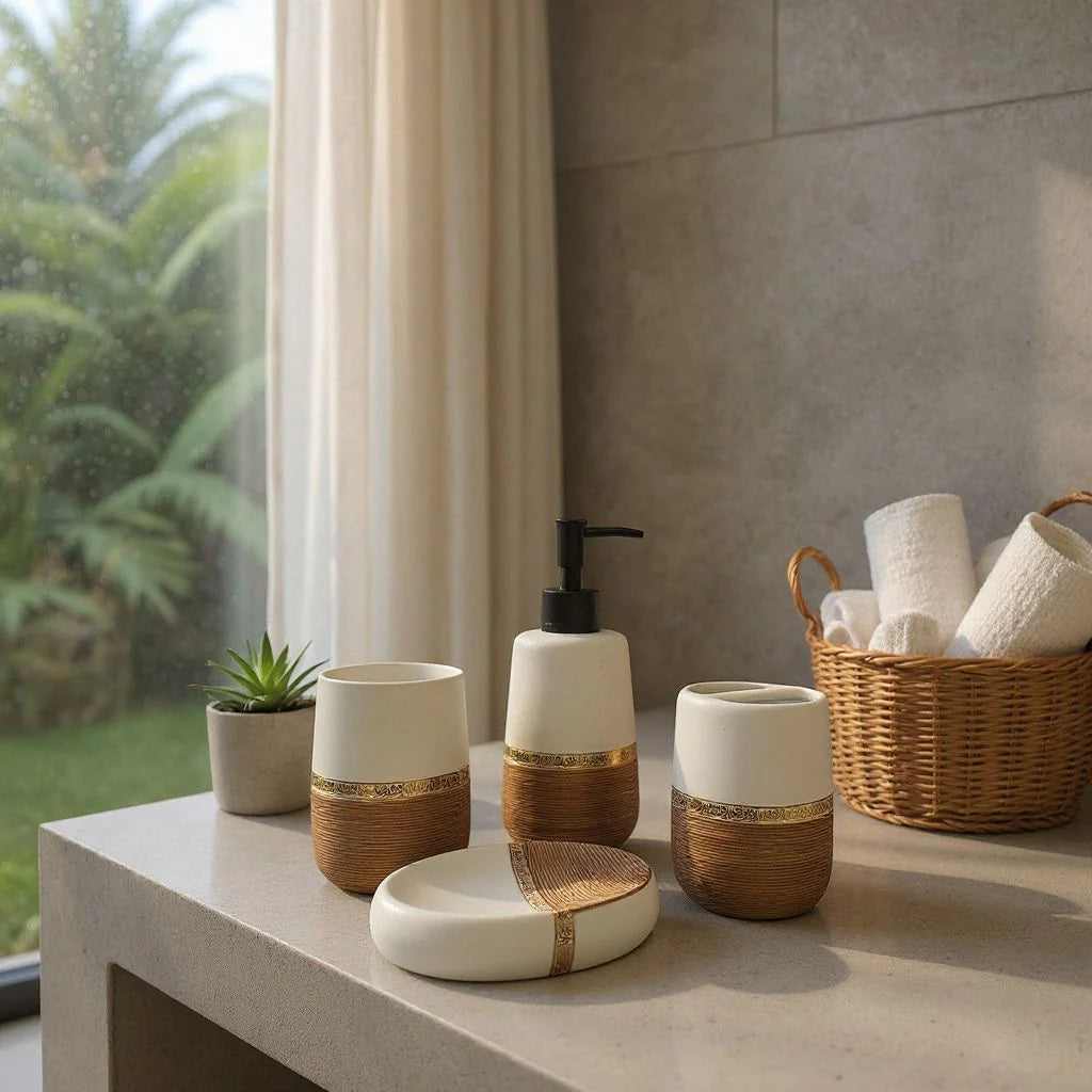 Terra Blend White And Brown Bathroom Set DECOR DARBARS